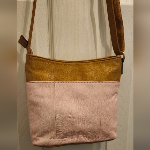 Tignanello Leather Blush Pink and Tan Crossbody Bag - Picture 3 of 9
